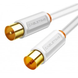 Cabletime Καλώδιο κεραίας αρσενικό - Καλώδιο κεραίας θηλυκό Λευκό 2m 