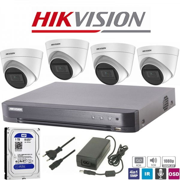 Hikvision σετ καταγραφικό με 4 Κάμερες 1080p, σκληρό δίσκο, τροφοδοτικό (Used)