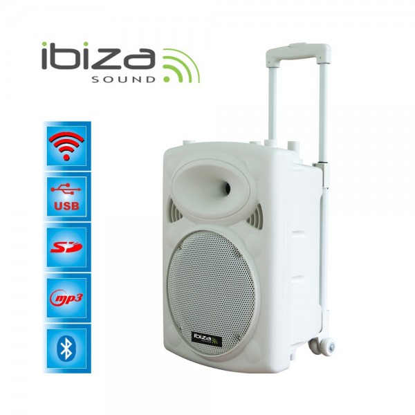 Ibiza Sound PORT12VHF-BT-WH Φορητό σύστημα αναγγελιών (Public Address System) 12"/30cm με USB-MP3, BT, REC, VOX και 2 μικρόφωνα VHF
