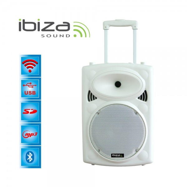Ibiza Sound PORT15VHF-BT-WH Φορητό σύστημα αναγγελιών (Public Address System) 15"/38cm με USB-MP3, BT, REC, VOX και 2 μικρόφωνα VHF