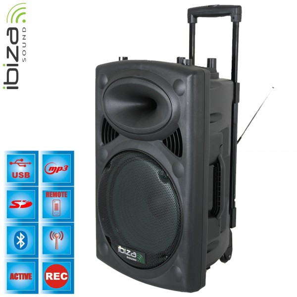 Ibiza Sound PORT15VHF-BT Φορητό σύστημα αναγγελιών (Public Address System) 15"/38cm με USB-MP3, BT, REC, VOX και 2 μικρόφωνα VHF