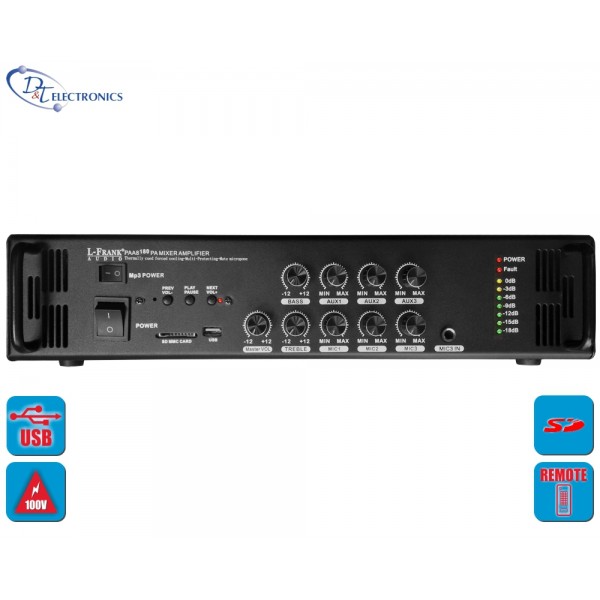 Ενισχυτής με 3 εισόδους για μικρόφωνα και 3 εισόδους AUX. 60W - 100V