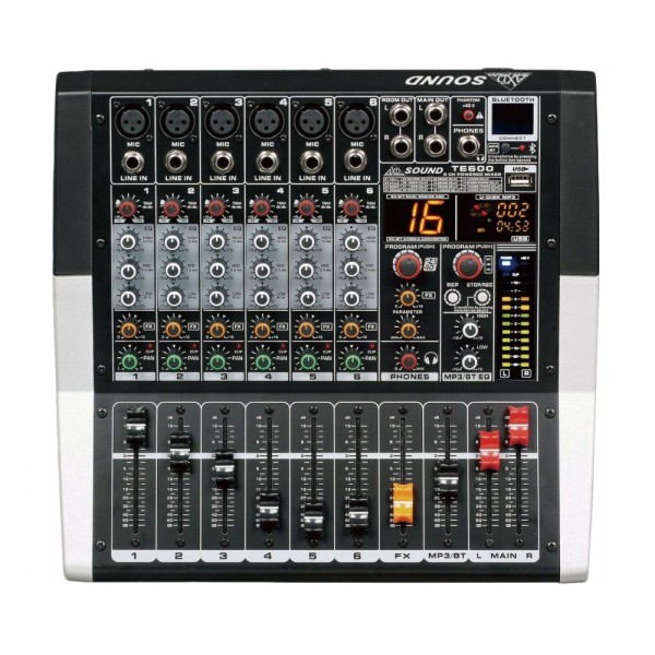 TE600 Αυτοενισχυόμενος μικροφωνικός μίκτης 6 καναλιών 2 x 250 Watt