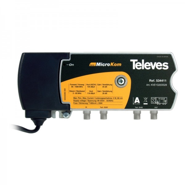 TELEVES 534411 MicroKom ΕΝΙΣΧΥΤΗΣ ΓΡΑΜΜΗΣ 85-1006MHz 28/35dB 121dBuV + RP DOCSIS