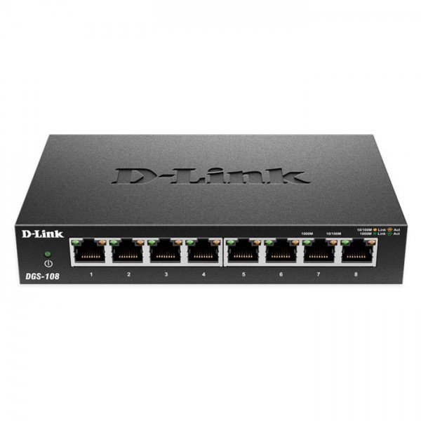 D-LINK DGS-108 8-Port Gigabit Ethernet 10/100/1000 Unmanaged Desktop Switch