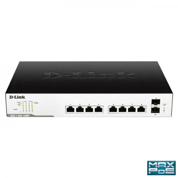 D-LINK DGS-1100-10MP 10-Port Max PoE Gigabit Smart Managed Switch με 8xPoE & 2xSFP ports,130W