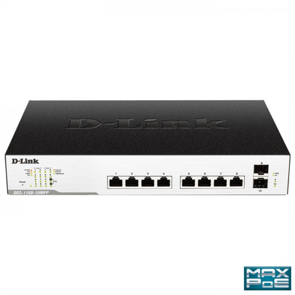 D-LINK DGS-1100-10MPP 10-Port Max PoE Gigabit Smart Managed Switch με 8xMax Poe & 2xSFP ports, 242W