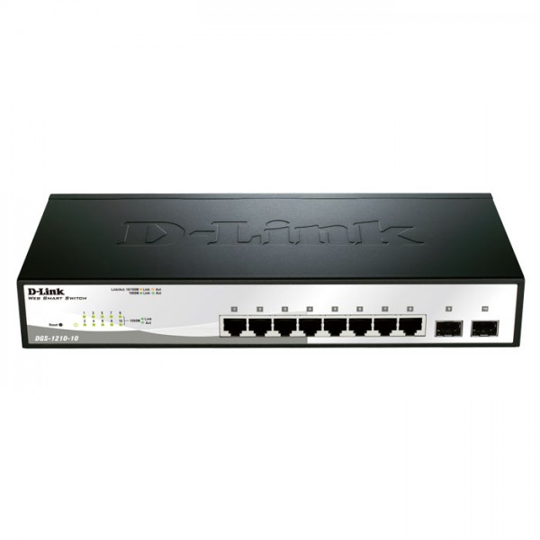 D-LINK DGS-1210-10 10-Port Gigabit Smart Managed switch, 8xGigabit & 2xSFP ports