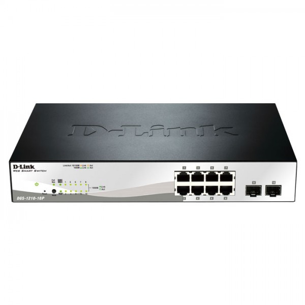 D-LINK DGS-1210-10P 10-Port Poe Gigabit Smart Managed switch, 8xPoE & 2xSFP ports