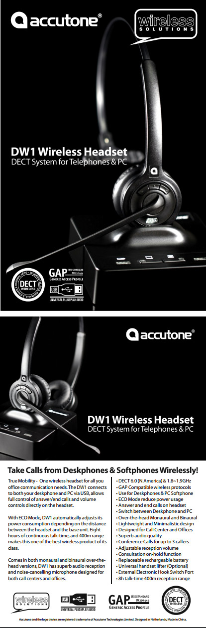 DW1 WIRELESS HEADPHONE DECT
